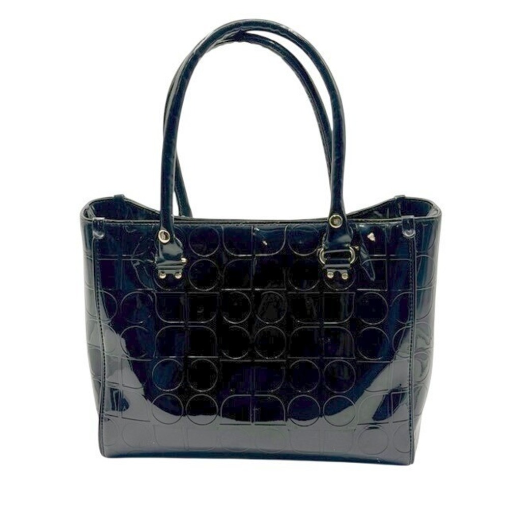 Kate Spade Black Patent Leather Embossed Spade Geometric Tote Bag Gold Lining - Picture 3 of 10